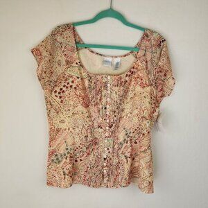 NWT Emma James Floral Button Front Short Sleeve Blouse in Moroccan Spice sz 14
